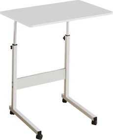 Állítható PC asztal kerekekkel, fehér, JUSTUS