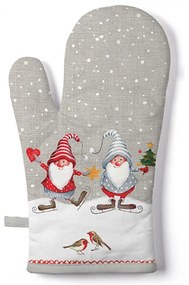 Karácsonyi mintás edényfogó kesztyű manókkal - 18x30cm - Skating Dwarfs