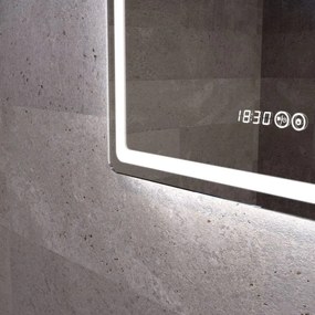 Tükör LED világítással 60x80cm | Páramentesítő funkció | Beépített óra | Fényerő és színhőmérséklet szabályozás | Welland Type-2V