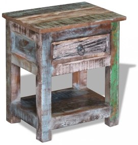 1 fiókos tömör újrahasznosított fa kisasztal 43 x 33 x 51 cm