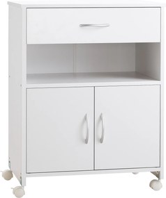 Vinsetto Nyomtató Szekrény Görgős Nyomtató Állvány Fiókkal 2 Ajtóval és Nyitott Rekesszel Nappaliba Irodába Tanulóhelyre 60x39x80 cm Fehér | Aosom