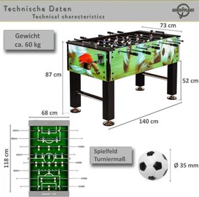 GamesPlanet® Csocsóasztal LEEDS 140 x 73 cm foci mintás