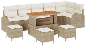 9 részes kertiszófa szett párnákkal Bézs Poli Rattan Akác, 2 üléses kertiszófa párnákkal Bézs Poli Rattan, 3 részes kültéri étkező szett párnákkal Bézs Poli Rattan Akác