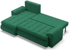 Tokio sarokkanapé, 2 ágyneműtartóval, bársony, baloldali, zöld