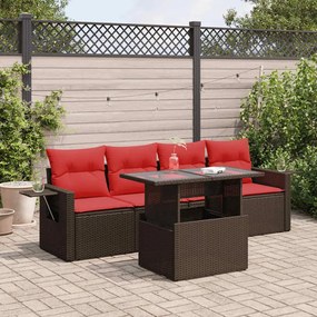 5 részes barna polyrattan akácfa kerti ülőgarnitúra párnákkal
