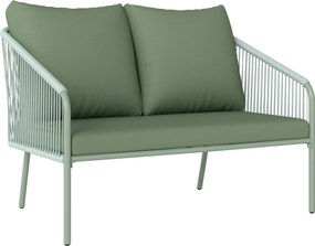 Outsunny 2-Fős PE Rattan Kerti Kanapé, Boho Stílusú Kültéri Loveseat Levehető Párnákkal, Kartámlákkal és Acél Vázra, Kültéri Kanapé Teraszra és Udvarr