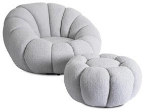 Designer Fotel Lábtartóval Szürke Bouclé Szövettel. PETTIT