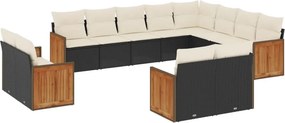 vidaXL 12 részes fekete polyrattan kerti ülőgarnitúra párnákkal