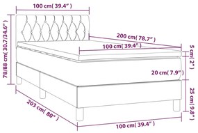 tópszínű szövet rugós és LED-es ágy matraccal 100x200 cm