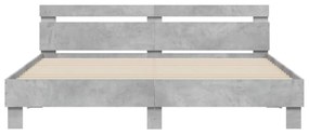 betonszürke szerelt fa ágykeret fejtámlával 200 x 200 cm