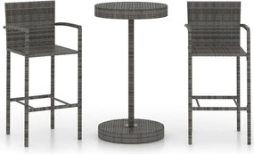 vidaXL 3 részes szürke polyrattan kerti bárszett
