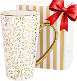 Nagy díszes bögre ajándékdobozban fehér-arany porcelán 450 ml XXL