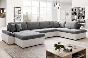 Kinyitható ülőgarnitúra, fehér/szürke, jobbos, MATAR U