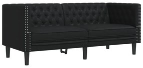 2 személyes fekete műbőr Chesterfield kanapé