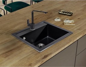SINK Quality Mosogató Quality Ferrum, konyhai gránit mosogató 565x510x205 mm + szifon, fekete foltos-Brocade, SKQ-FER.B.1K60.X