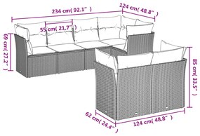 7 részes szürke polyrattan kerti ülőgarnitúra párnákkal