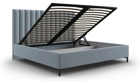 Világoskék kárpitozott ágyneműtartós franciaágy ágyráccsal 200x200 cm Casey – Mazzini Beds