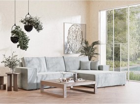 Világosszürke zsenília kinyitható-tárolóhelyes sarokkanapé (jobb oldali-heverő résszel) Maze – Maison de Rêve