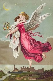 Illusztráció Angel holding a girl flying away, clu