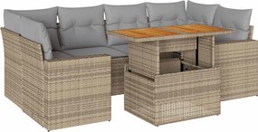 vidaXL 7 részes bézs polyrattan kerti ülőgarnitúra párnákkal