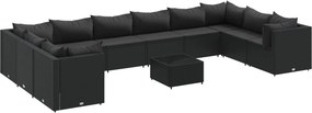 vidaXL 11 részes fekete polyrattan kerti ülőgarnitúra párnákkal