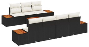 8 részes kerti kanapé szett párnákkal fekete poly rattan akác