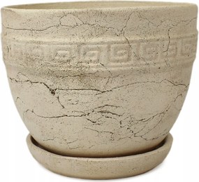 Samott kaspó 21,5 cm kerámia bézs görög mintás