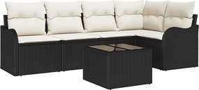 vidaXL Kerti Kanapé Szett párnával 6 pcs Fekete Poli rattan