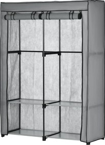 HOMCOM Szövet Szekrény 2 Ruharúddal, 4 Polccal és Cipzárral, Összecsukható Szövet Ruhásszekrény Hálószobába, Öltözőbe, 118 x 49 x 170 cm, Világosszürk
