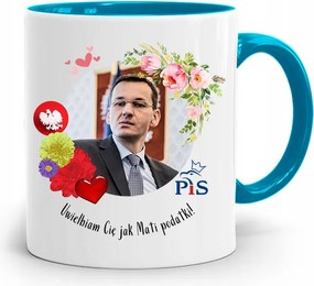 Kék Politikus Bögre Mateusz Morawiecki Miniszterelnök fényképes nyomtatással