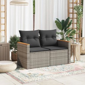 2 személyes szürke polyrattan kerti kanapé párnával