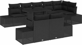 vidaXL Kerti Kanapé Szett párnával 9 pcs Fekete polirattan