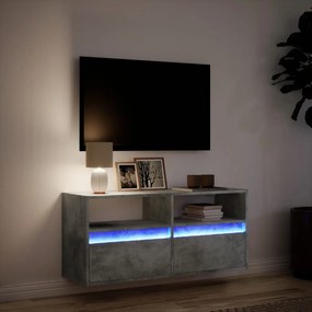 betonszürke falra szerelhető TV-szekrény LED-del 100x31x45 cm
