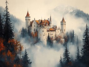 Vászonkép Canvas Építészet Kastély Palota Erőd Hegyek Köd 100x75