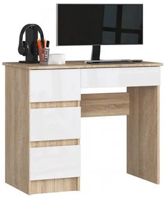 Számítógép asztal A-7 balra - sonoma tölgy/fehér fényes