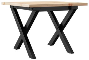 tömör fenyőfa és öntöttvas dohányzóasztal X-vázzal 50x50x35 cm