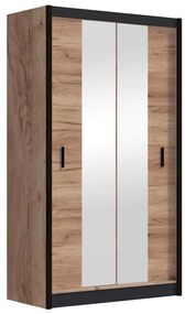 MIRO gardróbszekrény tükörrel 120x215 cm, craft tölgy/fekete