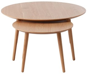 Natúr színű kerek dohányzóasztal szett tölgyfa dekorral 2 db-os ø 88 cm Adda – Unique Furniture