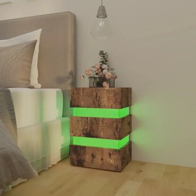 füstös tölgy színű szerelt fa LED-es éjjeliszekrény 45x35x67 cm