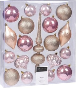 Karácsonyfadísz szett 19 db-os Törhetetlen spicc Rózsaarany 19el. Gömb
