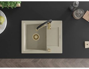 Mexen Enzo, 1 kamrás gránit mosogató 576x465x174 mm és Aster mosogató csaptelep, bézs, 6506-69-73450-57-G