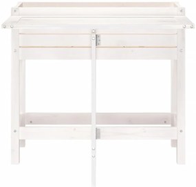 fehér tömör fenyőfa kerti ültetőláda összecsukható asztallappal