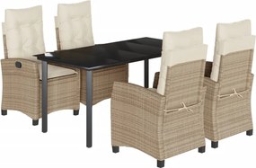 vidaXL 5 részes bézs polyrattan kerti étkezőgarnitúra párnákkal