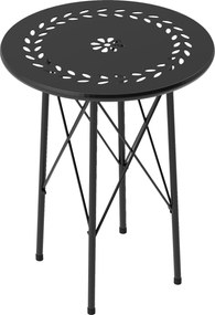Outsunny Kerti Asztal Ø40 x 50cm, Időjárásálló Acél Teraszasztal Virágmintás Védőtalppal, Kerek Étkezős Asztal Kültérre, Kempingasztal Kert Terasz Erk