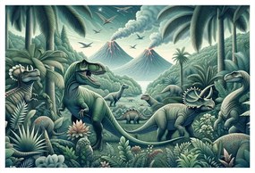 Kép dinoszauruszok vulkános őserdőben