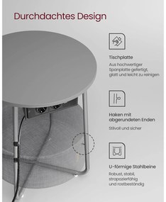 Kerek dohányzóasztal usb töltő porttal, kis asztal aljzattal, szürke-palaszürke