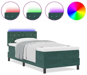 Boxspring Ágy Matraccal és LED-del Sötét Zöld 90x200 cm Bársony