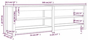 fehér tömör fenyőfa cipőtároló pad 160x36,5x50 cm