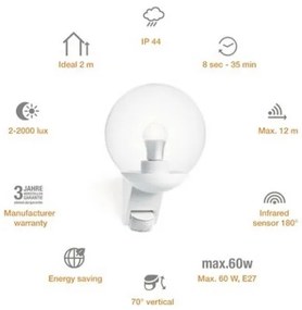 STEINEL 005917 - Kültéri fali lámpa érzékelővel L585S 1xE27/60W fehér IP44