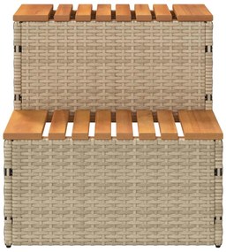 Pezsgőfürdő lépcső bézs 50x50x50,5cm polyrattan és akácfa